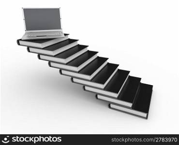 Staircase from books and laptop on the top. 3d