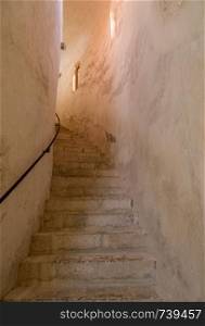 Staircase inside St Donatus's church in the ancient old town of Zadar in Croatia. Round St Donatus church in the old town of Zadar in Croatia