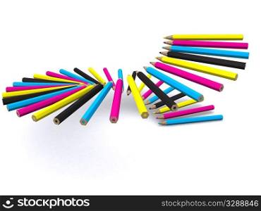 staircase of color pencils. 3D