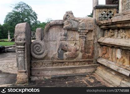 Staircase on vatadage in Polonnaruwa, Sri Lanka