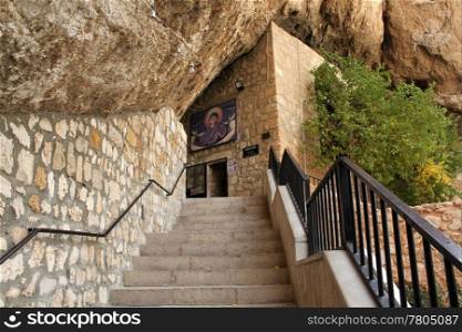 Staircase to the cave in convent Takla in Maalula near Damascus, Syria