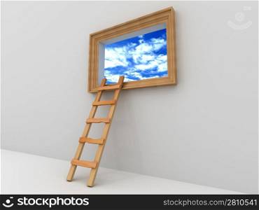 staircase to the picture with the sky. 3d
