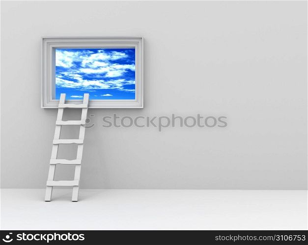 staircase to the picture with the sky. 3d