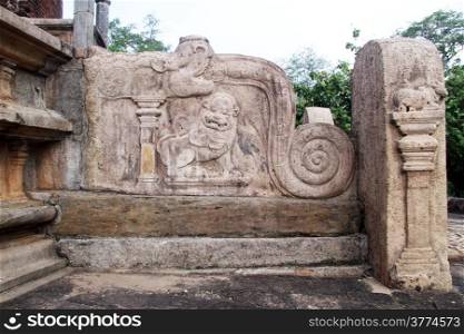 Staircse of Vatadage temple in Polonnaruwa, Sri Lanka
