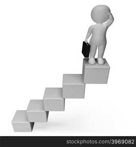 Stairs Character Indicating Business Person And Improvement 3d Rendering