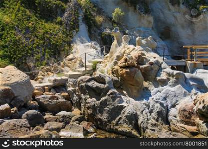 Stairs in the stones on the coast of Tyrrhenian Sea, Sant Andreas on Elba Island, Italy