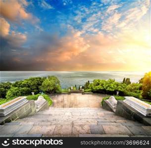 Stairs in Vorontsov park on a background of the sea and sky