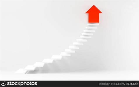 Stairs step up going success upward on interior white wall, Business growth, minimal modern graphic design, 3D rendering illustration