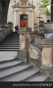 Stairs to Saint Antony church in Lviv City, Ukraine