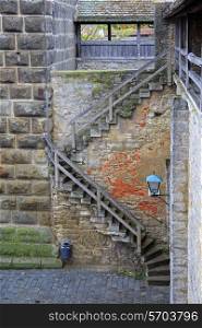 Stairs to the castle wall in Rothenburg, Germany&#xA;