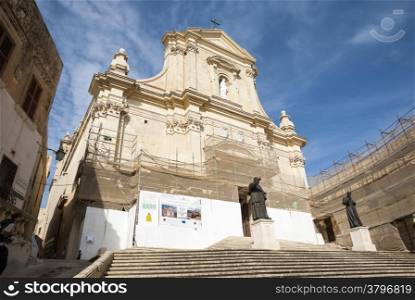 Stairs to the churct at cathedral at Victoria, Gozo island, Malta