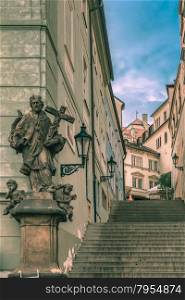 Stairs to the Prague Castle in the Mala Strana, Prague, Czech Republic. Toning in cool tones