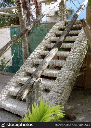 stairway buit with brain coral in caribbean mexico area