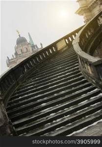 Stairway of The Sanssouci Palace in winter. Potsdam, Germany