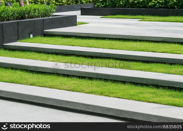 stairway with green grass and gravel texture ,landscape architecture