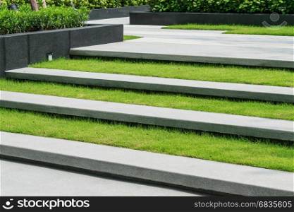 stairway with green grass and gravel texture ,landscape architecture