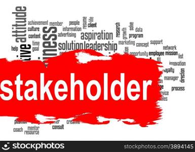 Stakeholder word cloud image with hi-res rendered artwork that could be used for any graphic design.. Stakeholder word cloud with red banner