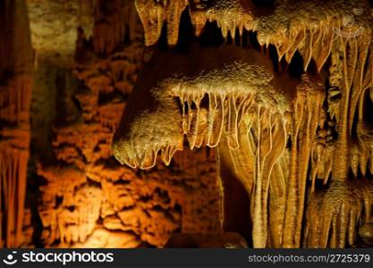 Stalactite in shape of paws in cave
