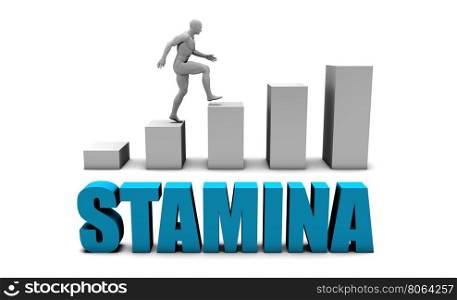Stamina 3D Concept in Blue with Bar Chart Graph. Stamina