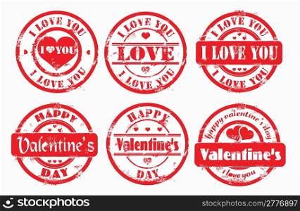 Stamp happy valentine&acute;s day and i love you. Vector illustration.