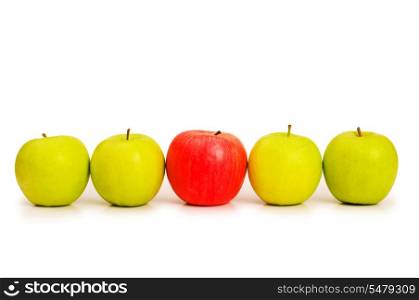 Stand out from crowd concept with apples isolated on white