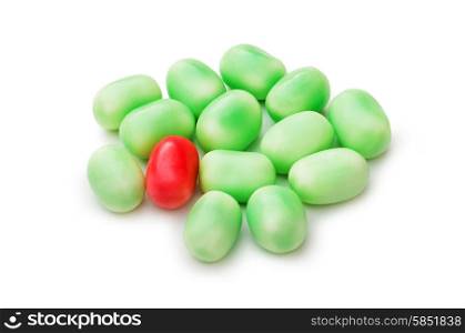 Stand out from crowd concept with jelly beans