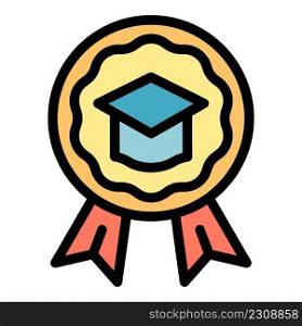Standard graduate hat emblem icon. Outline standard graduate hat emblem vector icon color flat isolated. Standard graduate hat emblem icon color outline vector