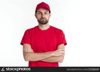standing courier man having his arms crossed