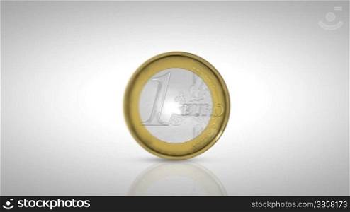 Standing euro coins with mirror pattern and coins column in background