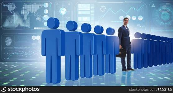 Standing out from crowd concept with businessman