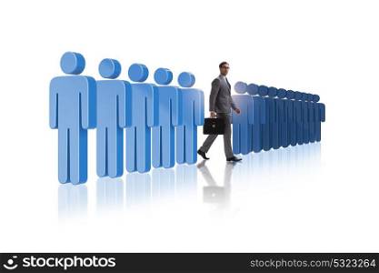 Standing out from crowd concept with businessman. The standing out from crowd concept with businessman