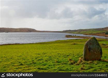 Standing stone near Eilean Mor Loch Finlaggan, centre of the Lordship of the Isles