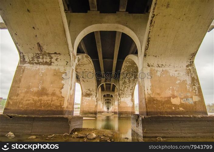 standing under old bridge over the river