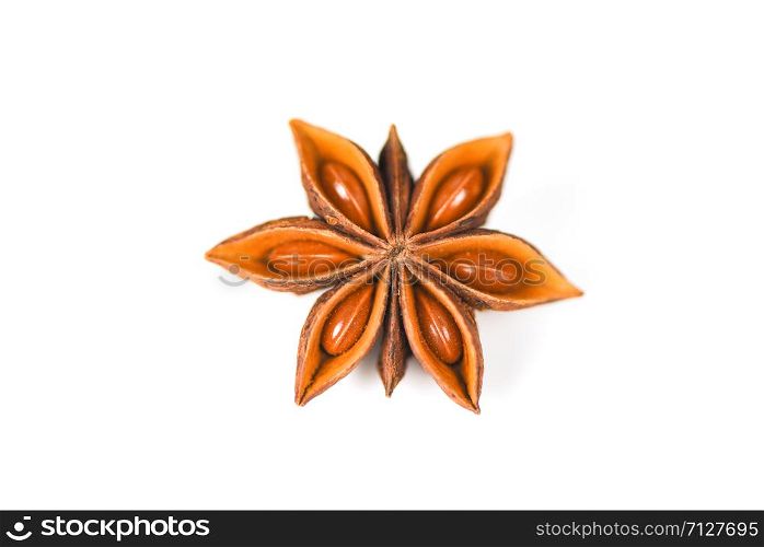 Star Anise isolated on white background herbs and spices for cooking food / Close up fresh anise star seeds