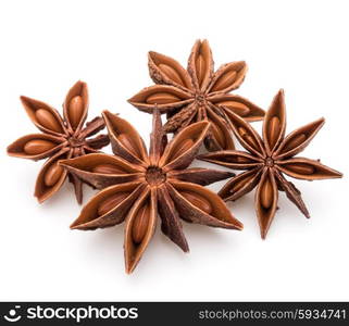 Star anise spice fruits and seeds isolated on white background closeup