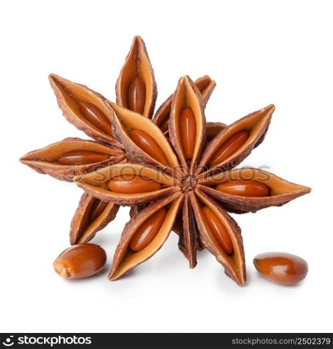 Star anise with seeds isolated on white backgroud