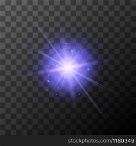 Star burst with purple sparkles on transparent background. Sunny glow lighting effect.. Star burst with purple sparkles on transparent background