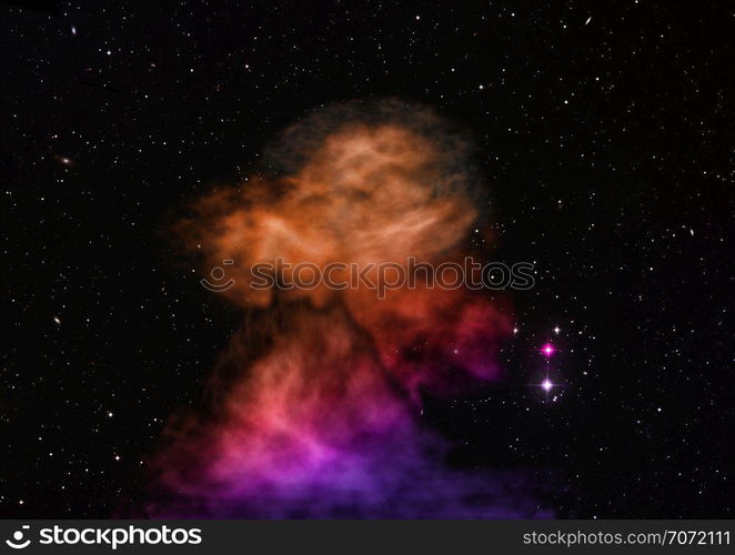 Star field in space a nebulae and a gas congestion. Elements of this image furnished by NASA . 3D rendering. Star field in space and a nebulae. 3D rendering