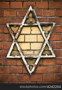 Star of David-Wall. Star of David on the Jewish cemetery in Brandenburg, Germany