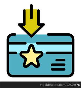 Star on credit card icon. Outline star on credit card vector icon color flat isolated. Star on credit card icon color outline vector