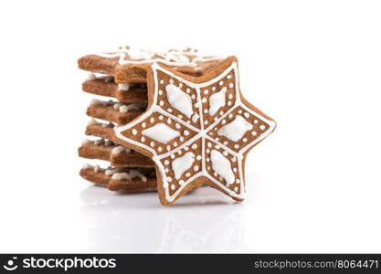 Star shape christmas gingerbread cookies isolated on white background