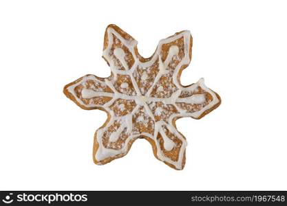 Star shaped traditional christmas gingerbread cookie isolated over white background
