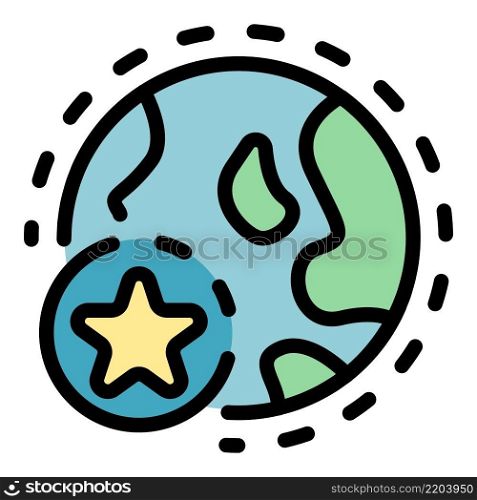 Star sticker on the globe icon. Outline star sticker on the globe vector icon color flat isolated. Star sticker on the globe icon color outline vector