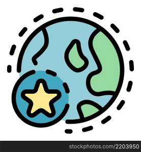Star sticker on the globe icon. Outline star sticker on the globe vector icon color flat isolated. Star sticker on the globe icon color outline vector