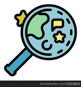 Star under the magnifier icon. Outline star under the magnifier vector icon color flat isolated. Star under the magnifier icon color outline vector