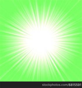 Starburst background, sunbeams going in all directions, green and white