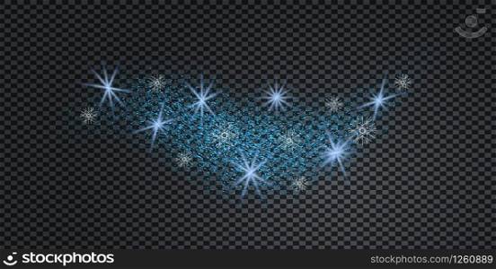 Stardust wave is glittering. Christmas blue metal confetti with glow and snowflakes on background. Xmas banner with glitter effect for flyer, website, poster.. Stardust wave is glittering. Christmas blue metal confetti with glow and snowflakes on background. Xmas banner with glitter effect