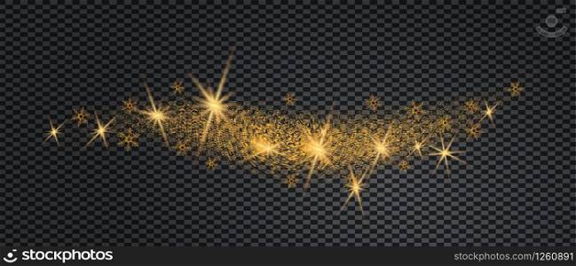 Stardust wave is glittering. Christmas golden confetti with golden glow on background. Xmas banner with glitter effect for flyer, website, poster.. Stardust wave is glittering. Christmas golden confetti with golden glow on background. Xmas banner with glitter effect