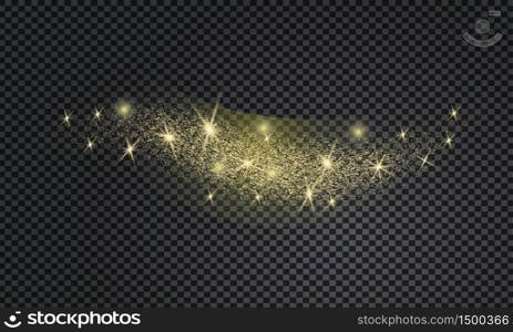 Stardust wave is glittering. Christmas golden confetti with golden glow, shining sparkles on transparent background. Xmas banner with glitter effect for flyer, website, poster.. Stardust wave is glittering. Christmas golden confetti with golden glow, shining sparkles on transparent background.