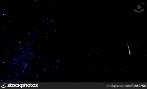 Starfield with falling star, time lapse